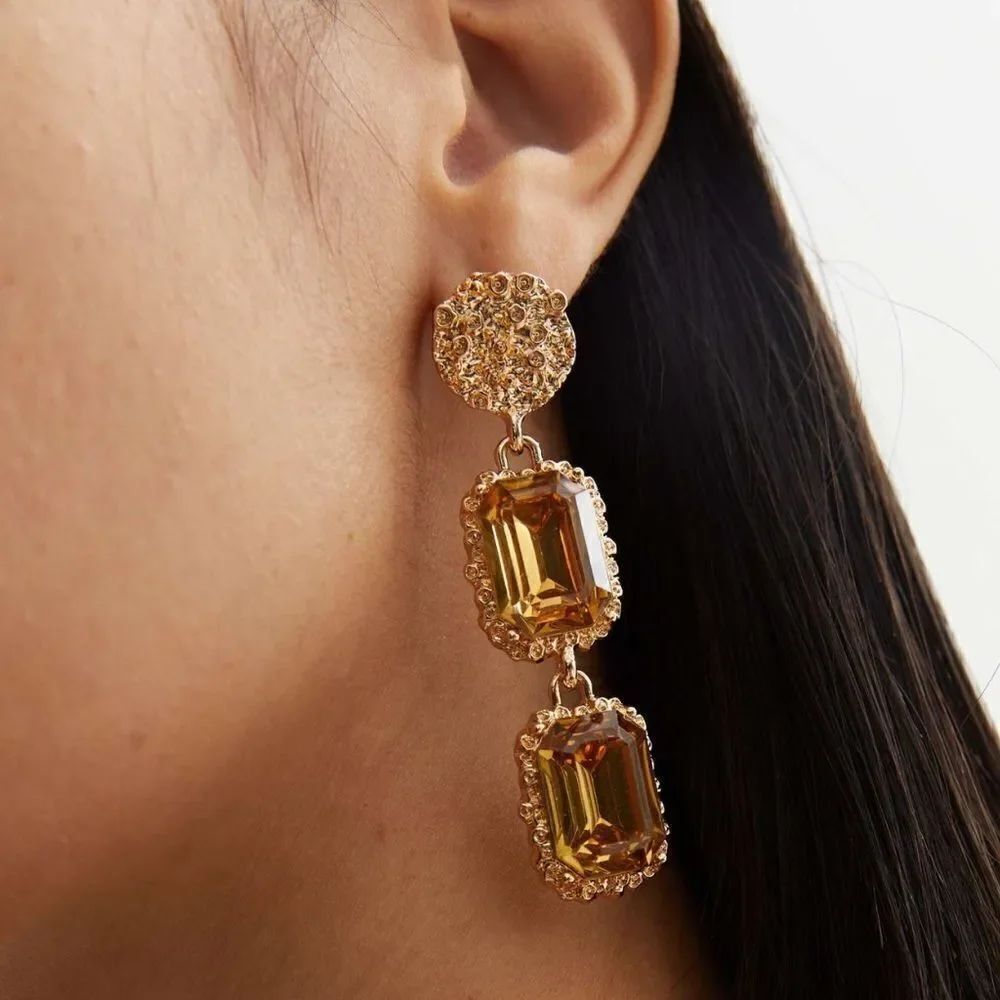Bohemian yellow stone drop earrings N90